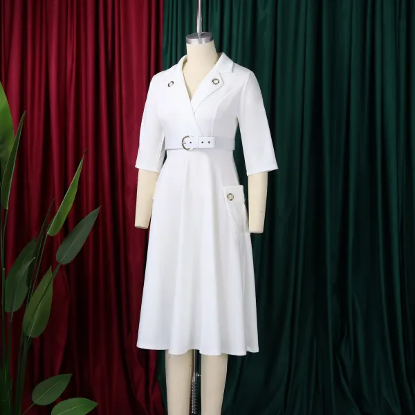 Design Trench-Style Wrap Dress in Navy with Belt - 35