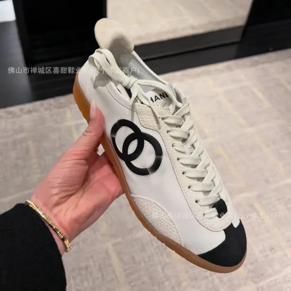 Chanel Tennis Classic White Black Rubber Sole Sneakers - 1
