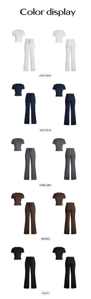 Design Cropped Tee and Wide-Leg Joggers Set Navy Blue - 68