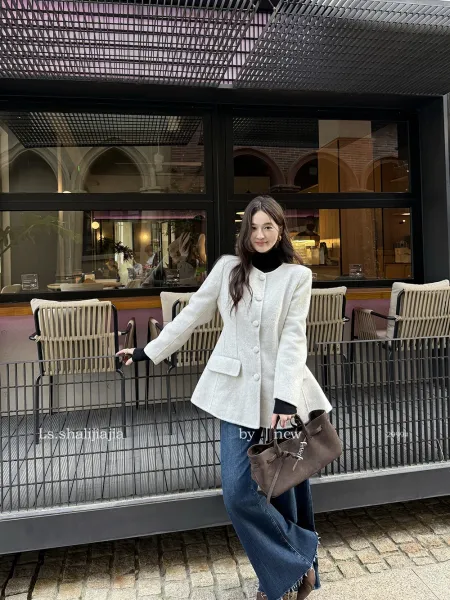 Design Peplum Wool-Blend Coat White Outerwear - 13