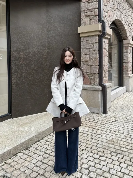 Design Peplum Wool-Blend Coat White Outerwear - 16