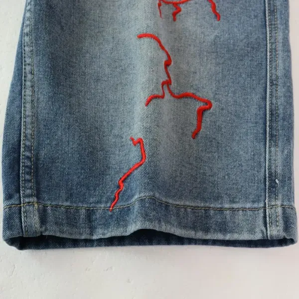 Design Lightning Embroidered Black Denim Shorts - 6