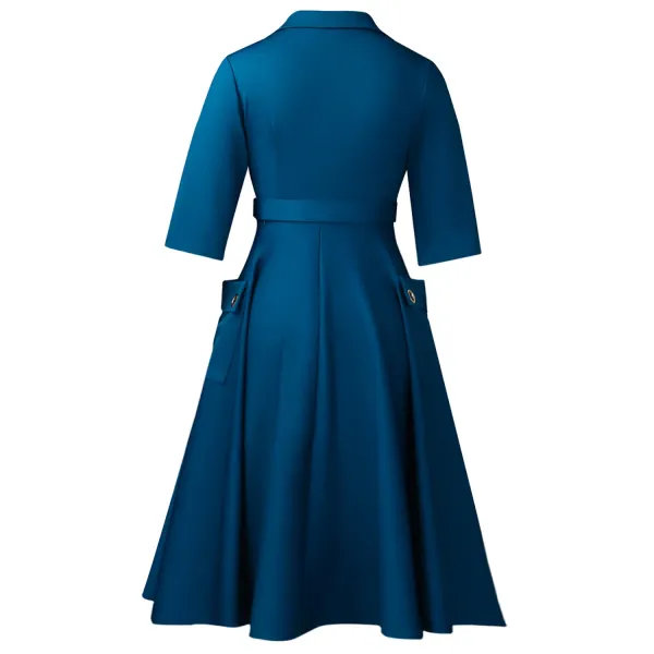 Design Trench-Style Wrap Dress in Navy with Belt - 78