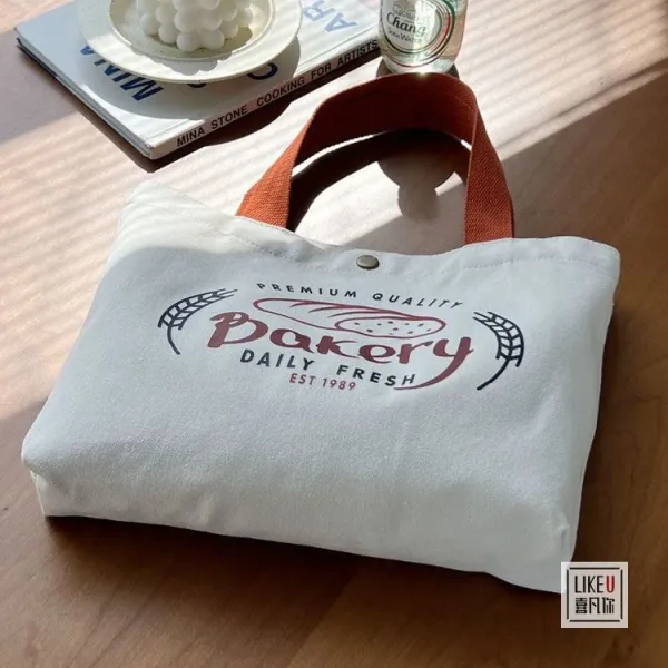 Design Bakery Print Canvas Tote Bag White with Rust Handles Tote Bag - 31