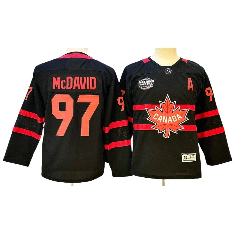 Canada National Team Hockey Jersey Black Red White Authentic Style