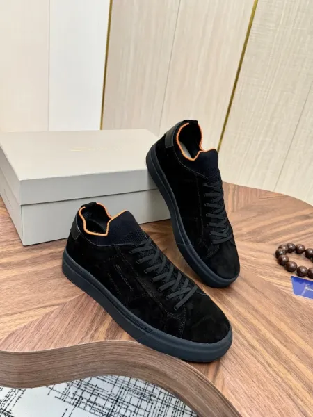 Design Santoni Brown Suede Knit-Neck Sneakers - 3