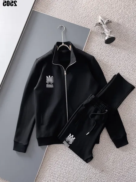 Amiri Logo Embroidered Black Track Jacket and Sweatpants Set Tracksuit - 1