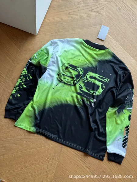 Design Long Sleeve Graphic Tee Neon Green Black White T-Shirts - 5