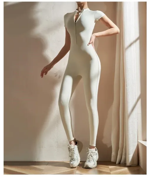 Design Zip-Front High-Neck Bodysuit Gray Activewear - 8