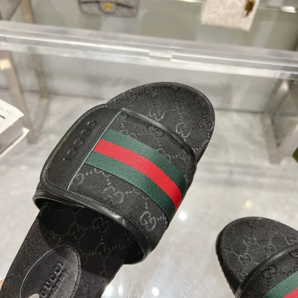 Gucci GG Marmont Slide Sandals Beige Canvas with Web Stripe Slippers - 2