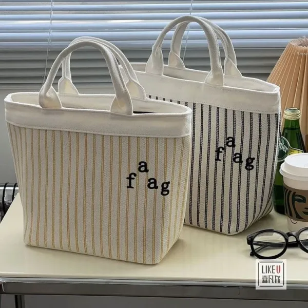 Design Striped Canvas Tote Bag with Embroidered 'a fag' Logo - 6