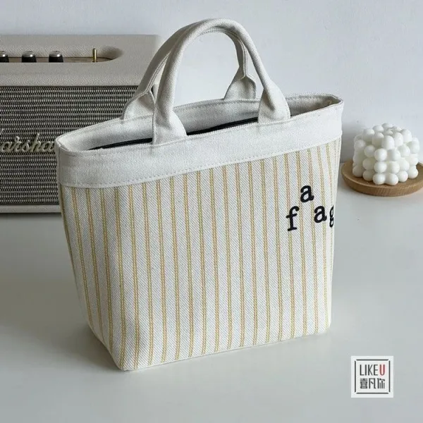 Design Striped Canvas Tote Bag with Embroidered 'a fag' Logo - 13