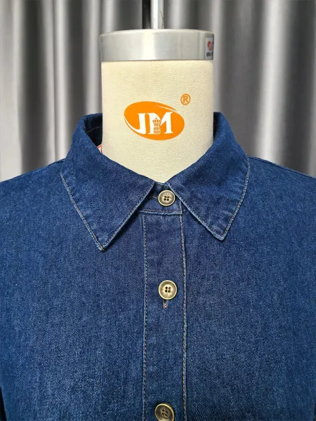 Design Denim Shirt Dress with Belted Waist in Deep Blue Dress - 14