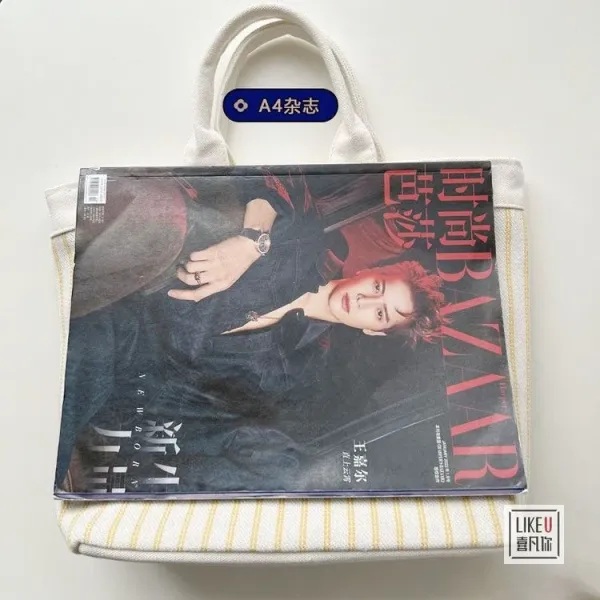 Design Striped Canvas Tote Bag with Embroidered 'a fag' Logo - 28
