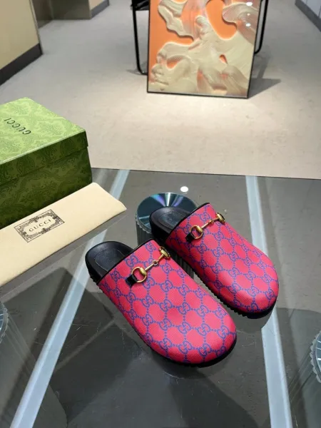 Gucci Princetown Mule Pink Red GG Canvas Slippers - 1