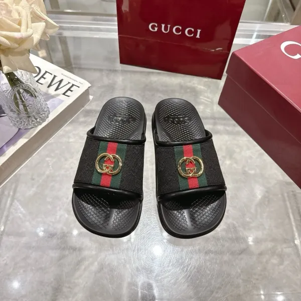 Gucci GG Marmont Slide Sandals Beige and Black Slippers - 3