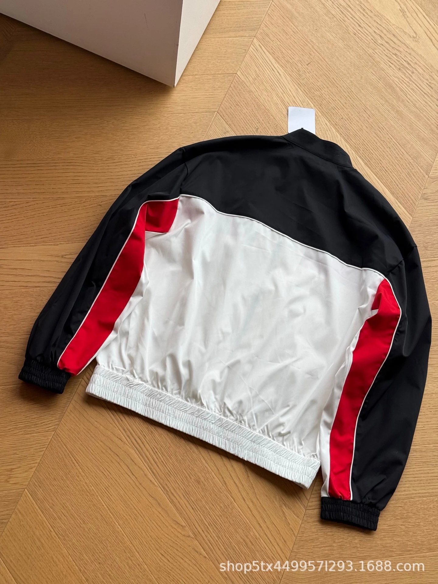 Design Racing Stripe Windbreaker Jacket in Black, Red, and White Outerwear.windbreaker - 5