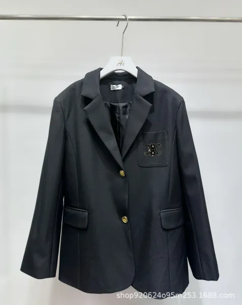 Celine Embellished Logo Blazer Black Outerwear Blazer - 5