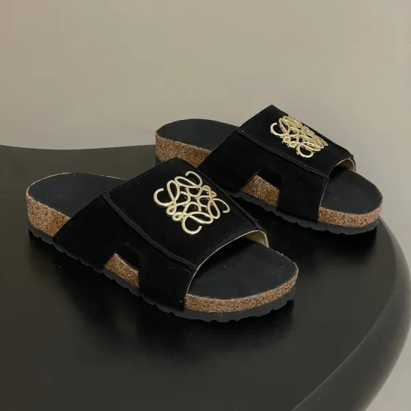 Loewe Anagram Slide Sandals Pink Suede Slippers - 5
