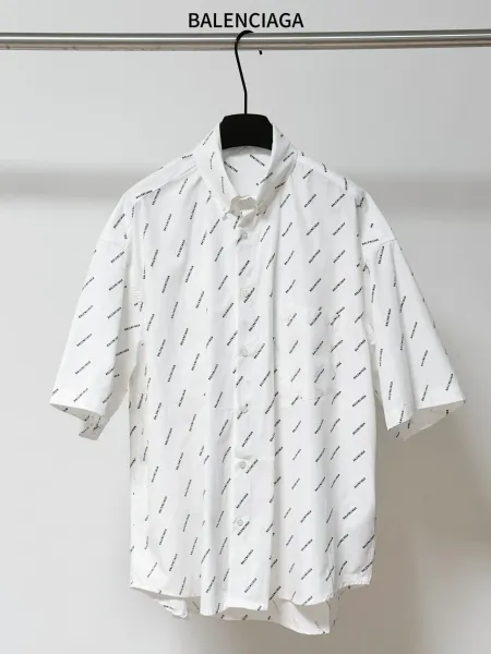 Balenciaga All-Over Logo Print Short-Sleeve Shirt White - 1