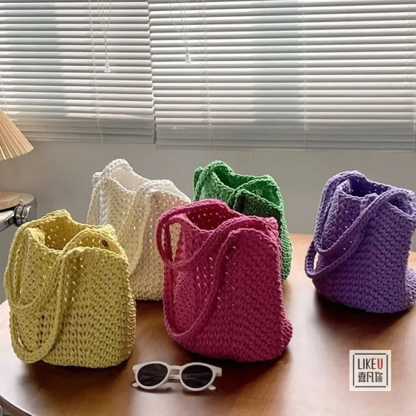 Design Handcrafted Crochet Tote Bag Green Tote Bag - 6