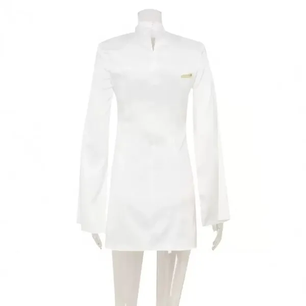 Design High-Neck Satin Mini Dress White - 3