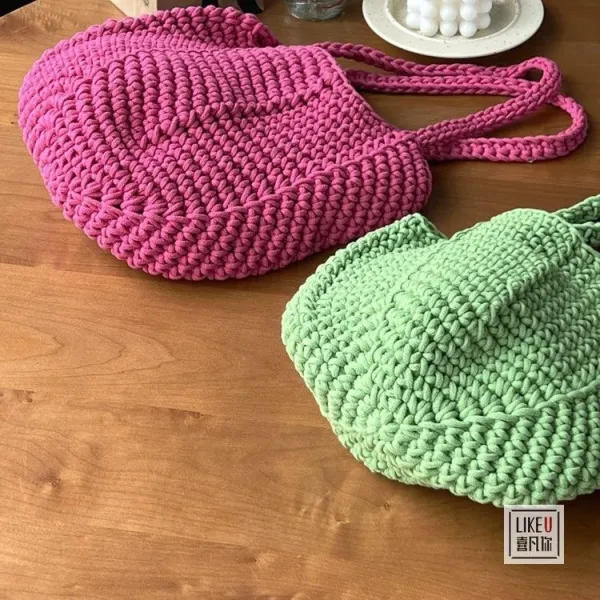 Design Handcrafted Crochet Tote Bag Green Tote Bag - 17