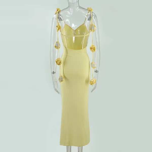 Design Floral-Embellished Lemon Yellow Slip Dress - 39