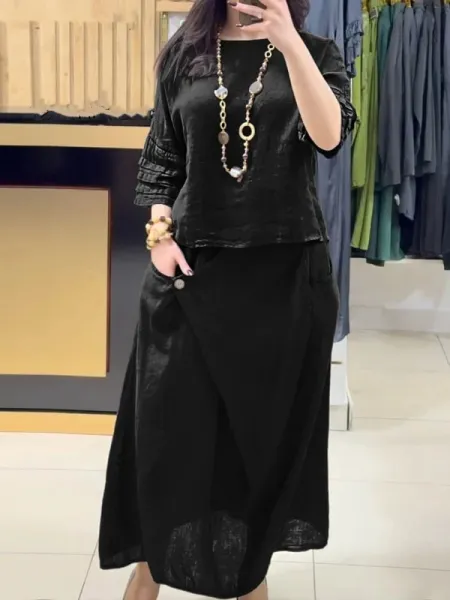 Design Linen Wrap Skirt Set Gray - 8