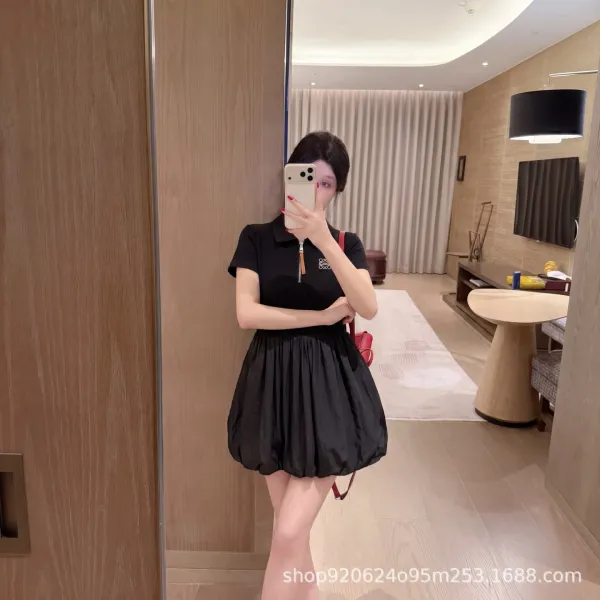 Loewe Polo Dress Black with Anagram Logo and Zipper Detail - 10