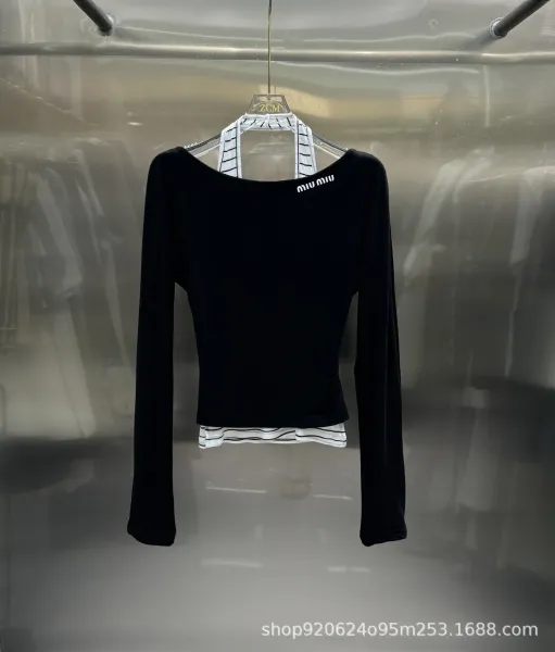 Miu Miu Logo-Print Long Sleeve Cropped Top Black - 5