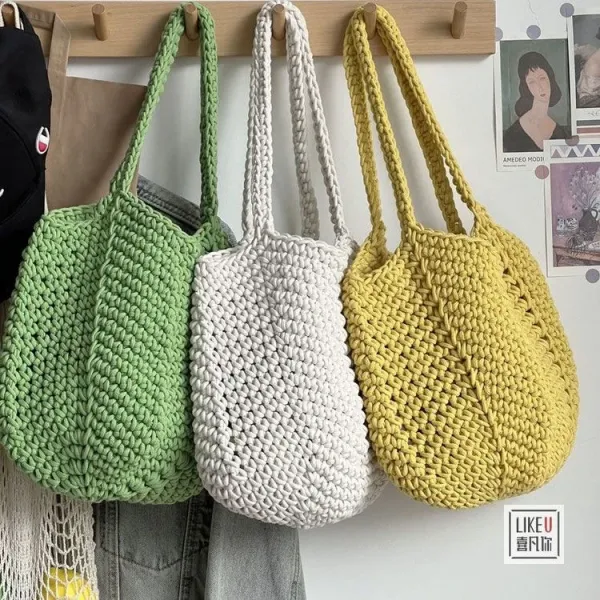 Design Handcrafted Crochet Tote Bag Green Tote Bag - 42