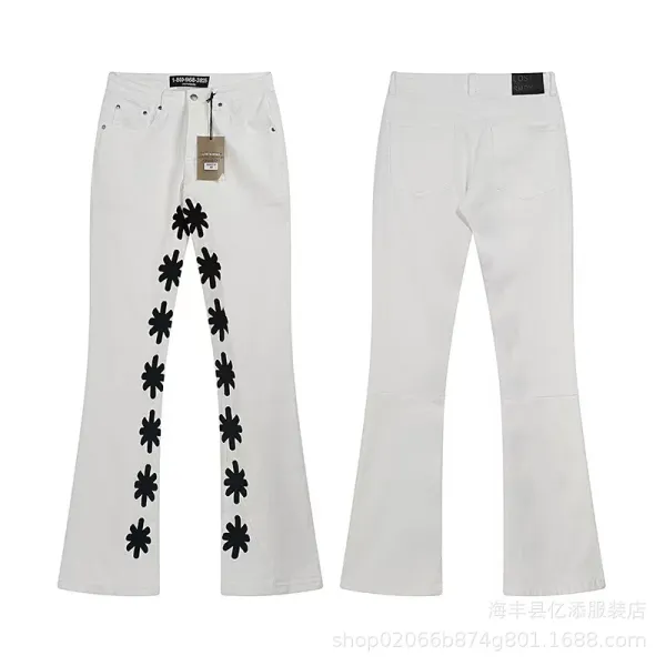 Design Floral Embroidered Flared Jeans Light Wash - 6