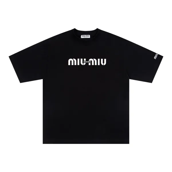 Miu Miu Logo Print Black T-Shirt - 1