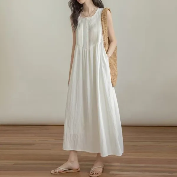 Design Pleated Sleeveless Midi Dress in Sage Green - 6