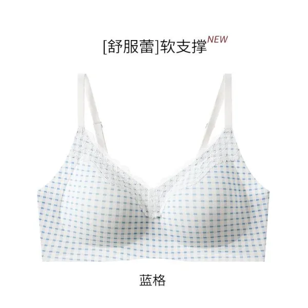 Design Comfort Soft Support Blue Grid Bralette Underwear - 1