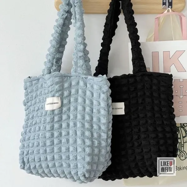 Design LOVE SOZAKKA Ruched Texture Tote Bag Black Handbags - 12