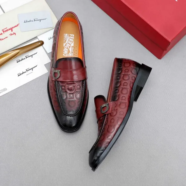 Salvatore Ferragamo Gancini Loafer Burgundy Leather Shoes - 1