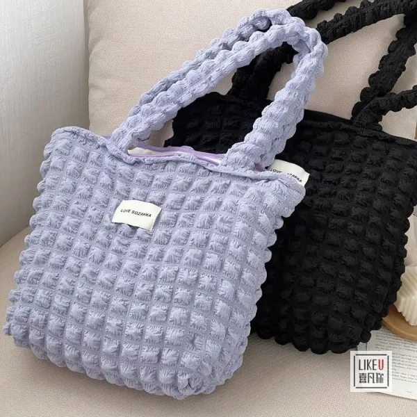 Design LOVE SOZAKKA Ruched Texture Tote Bag Black Handbags - 19
