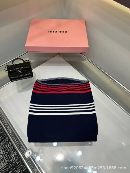 Miu Miu Striped Knit Skirt Navy - 4