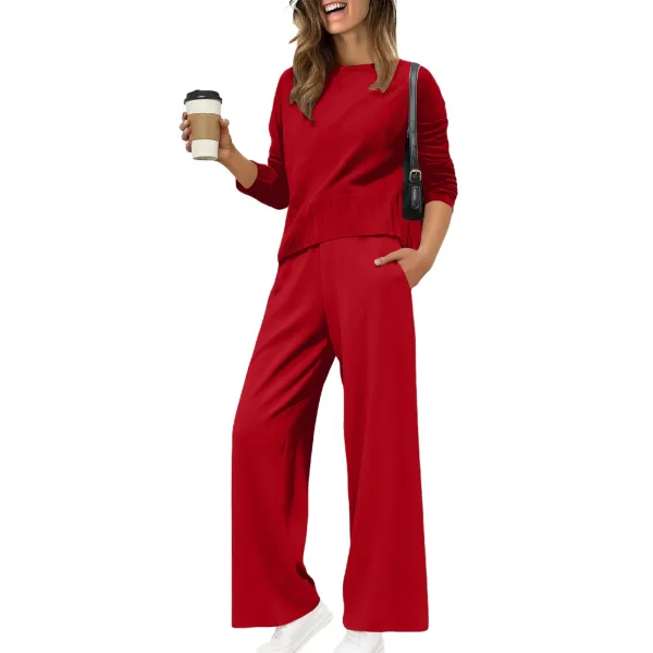 Design Black Knit Top and Wide-Leg Pants Set - 20
