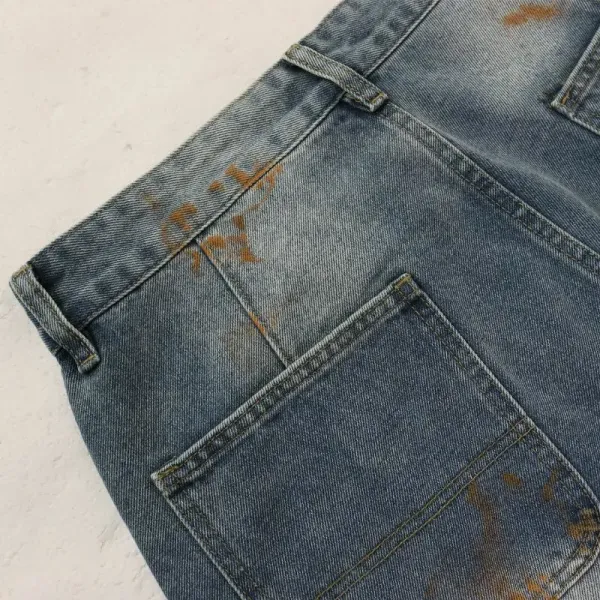 Design Valley Embroidered Distressed Black Workwear Jeans - 4