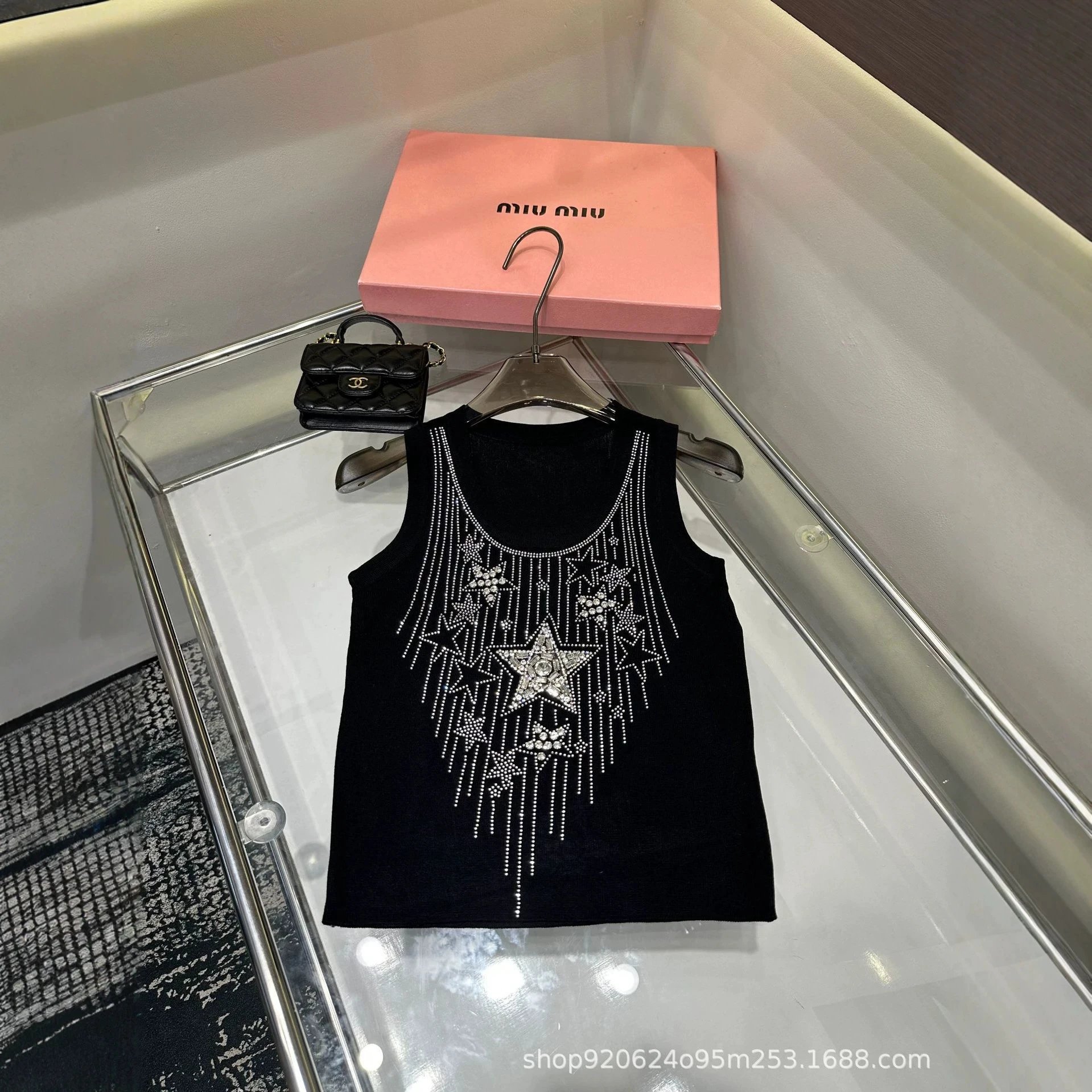 Miu Miu White Star Embellished Knit Tank Top