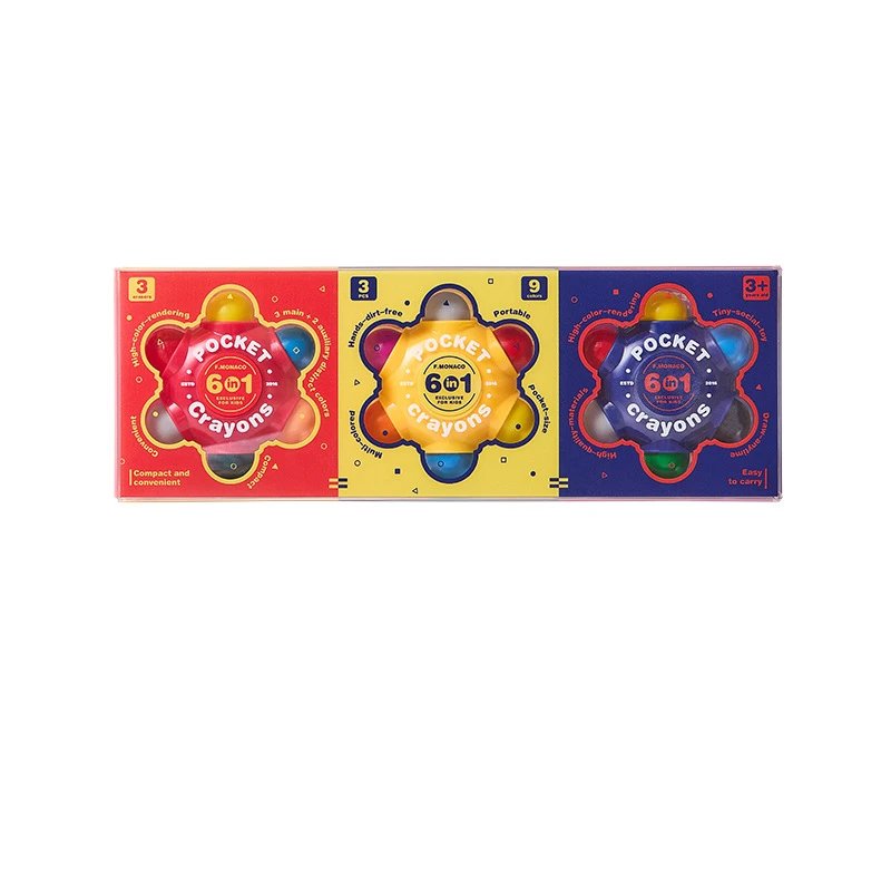 Monaco 6-in-1 Yellow Multicolor Spherical Tip Crayon Set