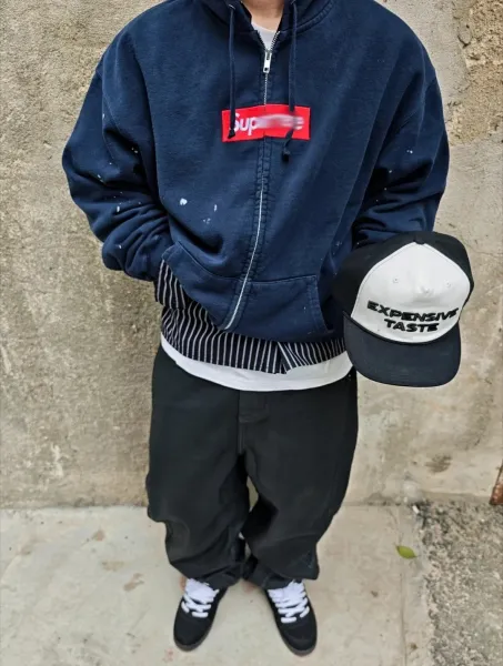 Supreme Paint Splatter Box Logo Zip-Up Hoodie Navy - 3
