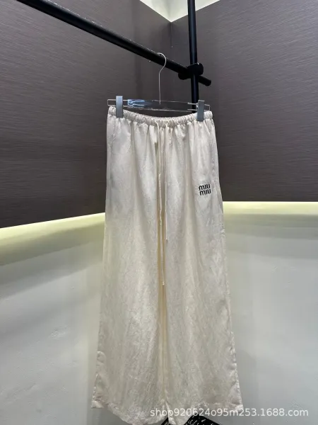 Miu Miu Logo-Embroidered Wide-Leg Drawstring Pants White - 4