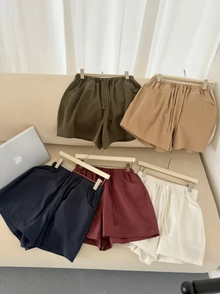 Design Linen Blend Drawstring Waist Shorts White - 4
