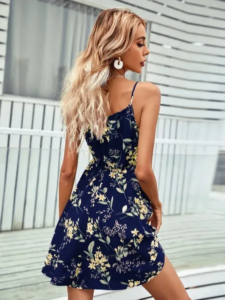 Design Floral Print Tie-Neck Midi Dress - 10