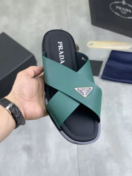 Prada Logo-Embellished Cross-Strap Slide Sandals Black Slippers - 5
