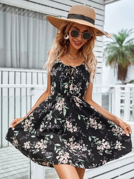 Design Floral Print Tie-Neck Midi Dress - 13